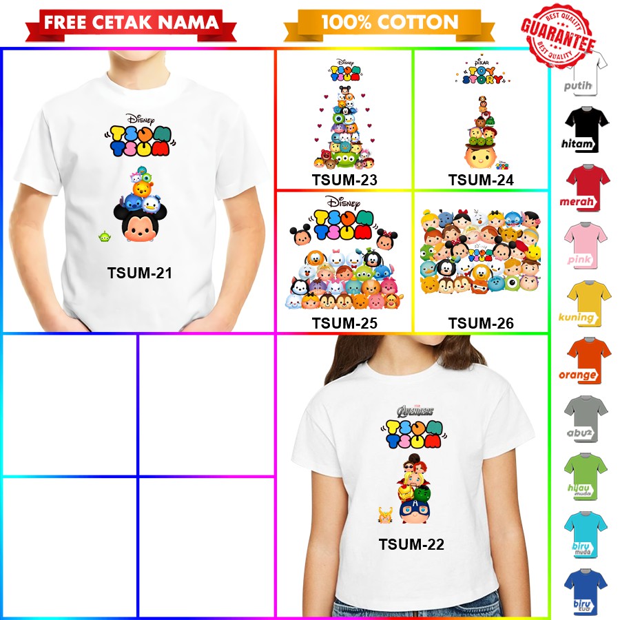 [FREE NAMA!!] Baju Kaos COUPLE  ANAK DAN DEWASA TSUM TSUM TSUM2 BANYAK MOTIF