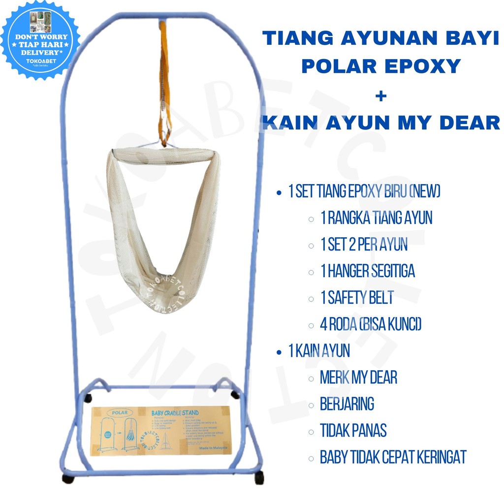 PAKET MANUAL Tiang Ayunan Portable EPOXY NEW DESIGN POLAR dan Kain Ayun Jaring Krem TOKOABET