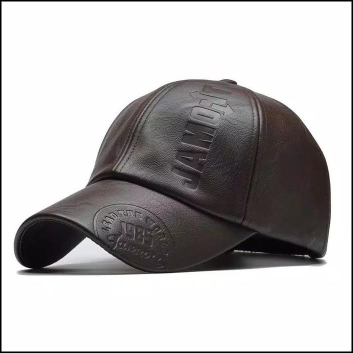 Terlaris Topi Pria Kulit Asli Jamont Sport Baseball - Hitam
