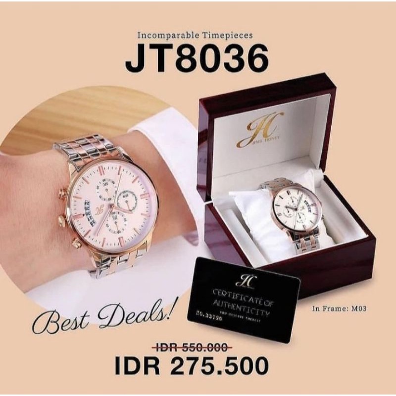 JIMSHONEY JT 8036 (Jam tangan pria tali rantai dan kulit kalep)