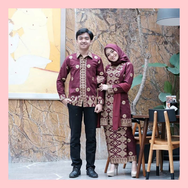 (FREE HIJAB) COUPLE KEBAYA BATIK SONGKET ASHANTY MAROON
