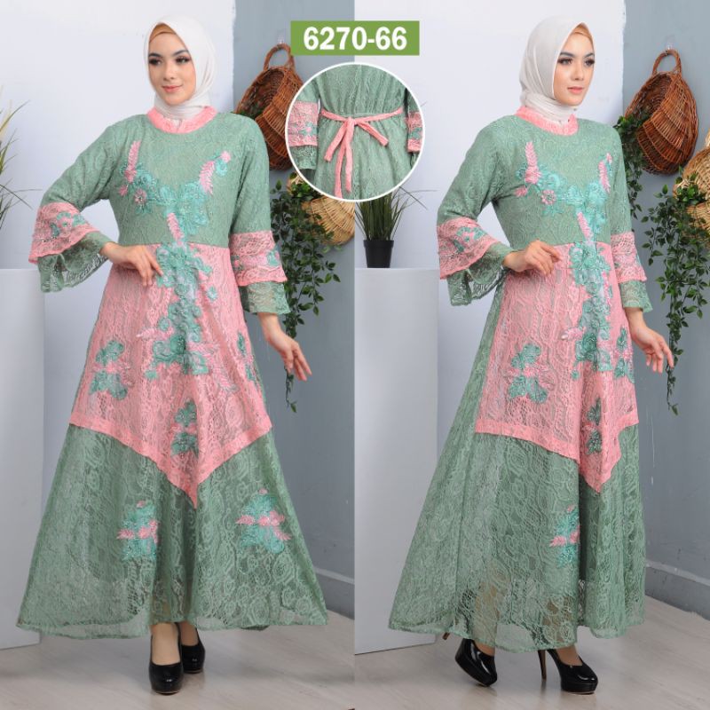 Megaxus88/gamis pesta /gamis mewah brukat impor kombinasi kd 66