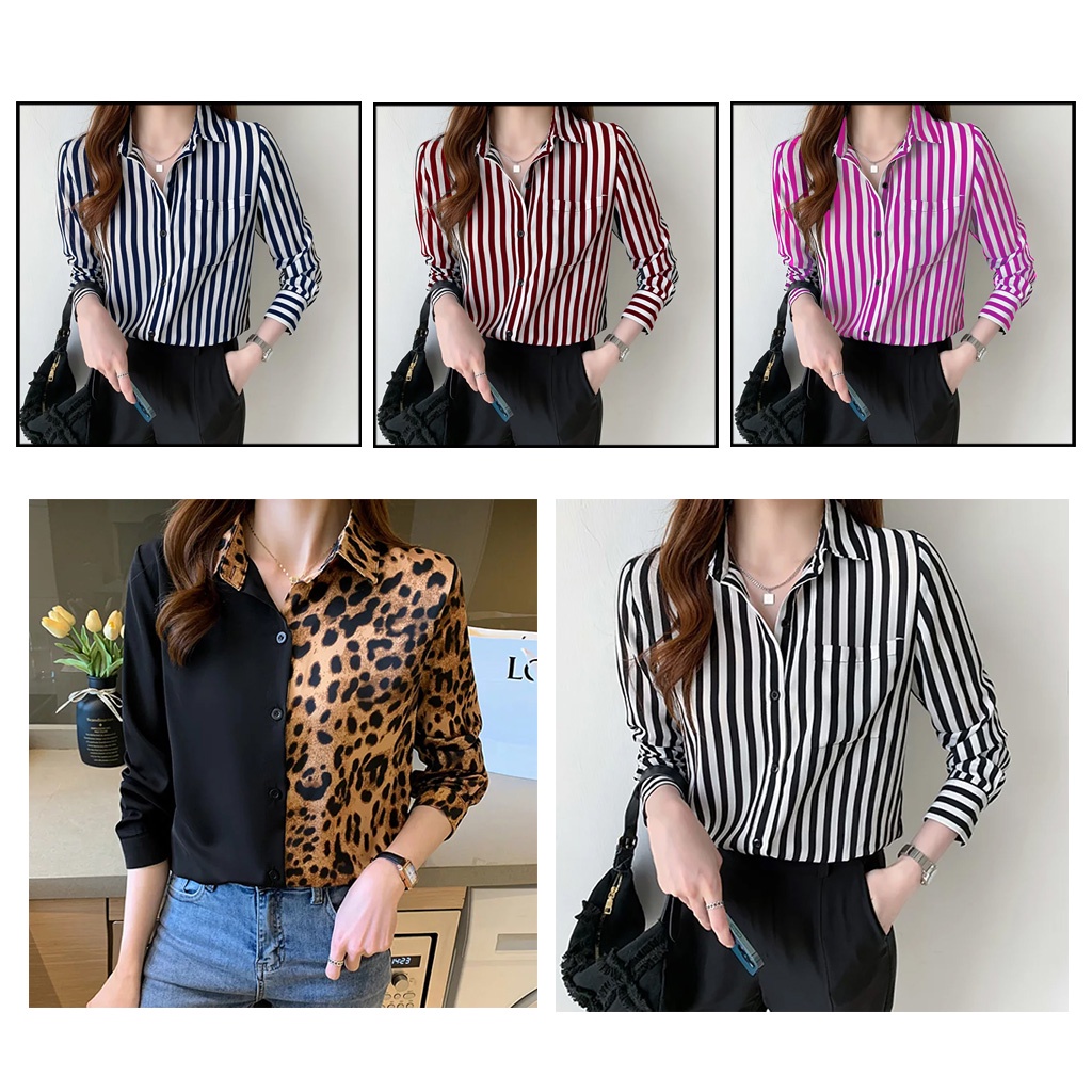 Kemeja Lengan Panjang Leopard Kombinasi All Size