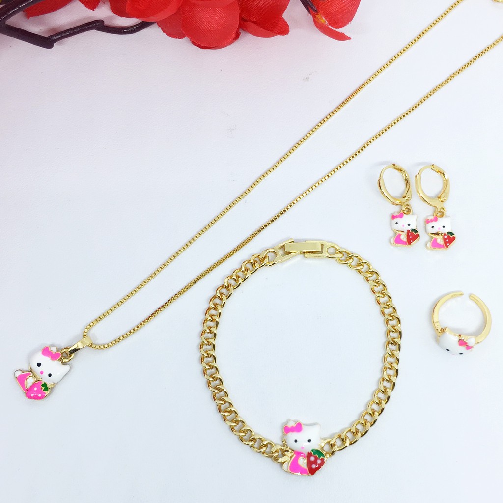 Xuping Set Perhiasan Anak Kitty Pink Stroberi Merah - BS024