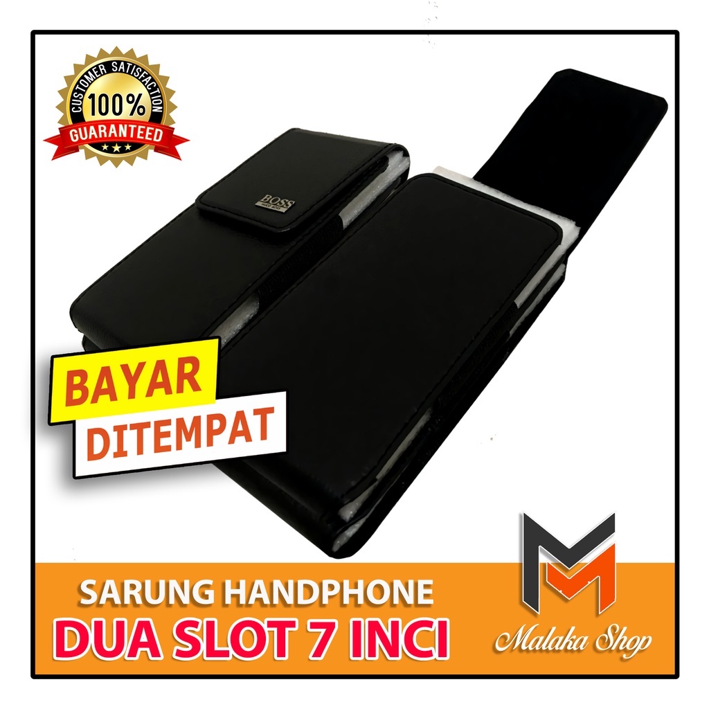 Dompet hp pinggang kulit Sarung hp pinggang pria dua slot ukuran 7 inci kopel gesper