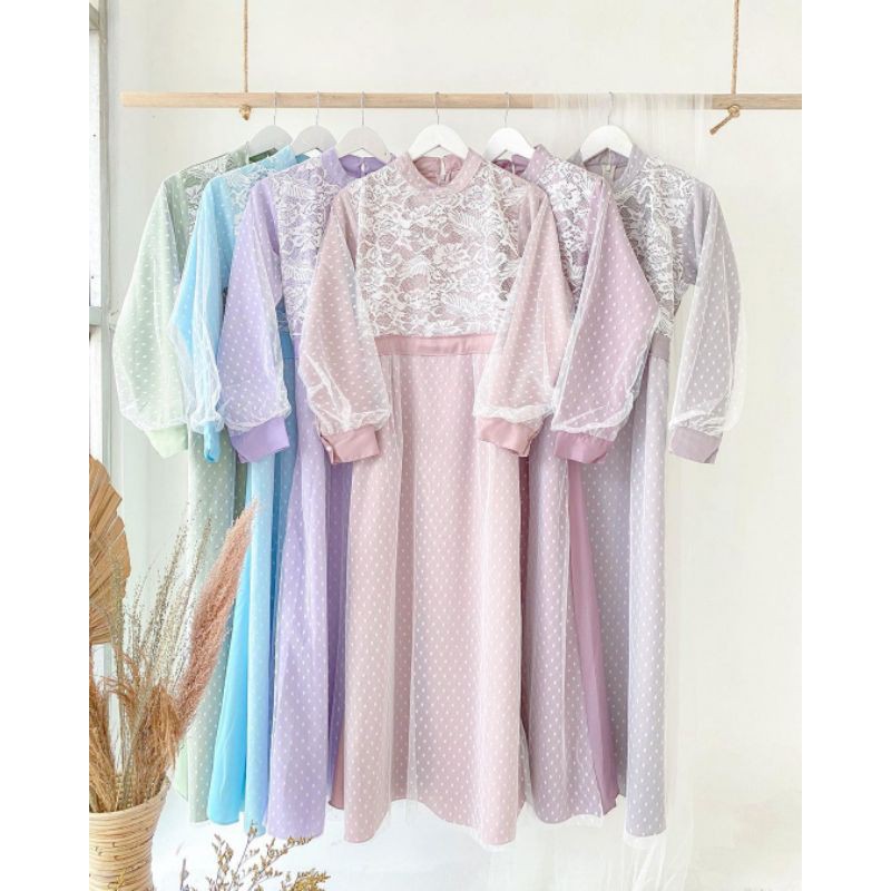 Gamis Wanita Mewah Lebaran Tile dot Brukat Wanita || Maida Dress
