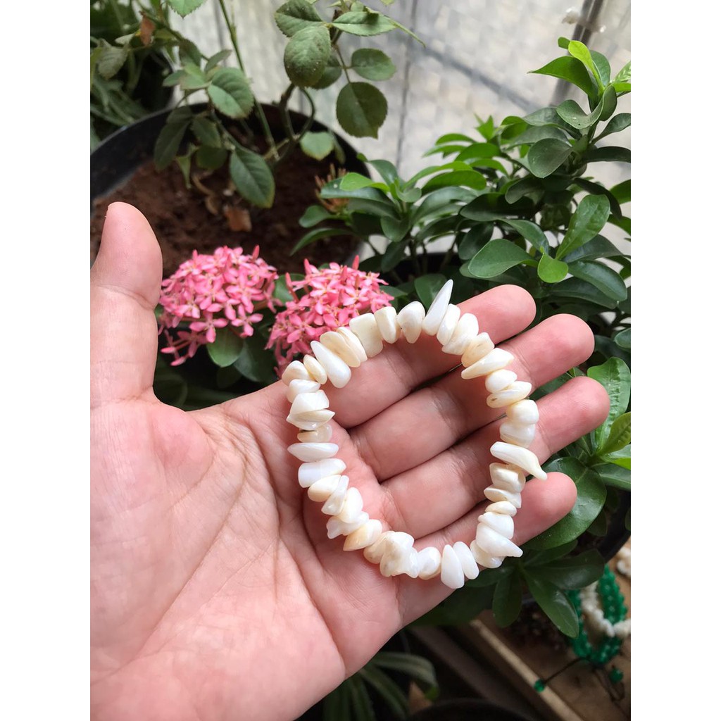 Gelang Batu Alam Kerikil Onyx Putih Tulang