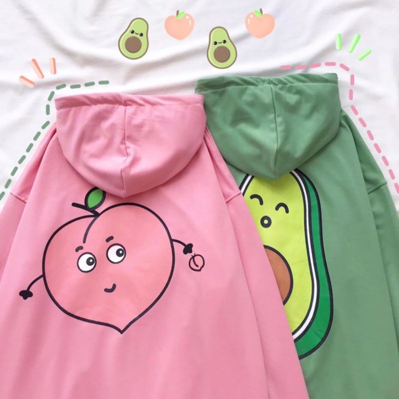 Zip Hoodie AVOCADO PEACHY (S - 6XL) Jaket Resleting Korean Cute Urban Style Harajuku Green Matcha Pink Peach Jumper Couple