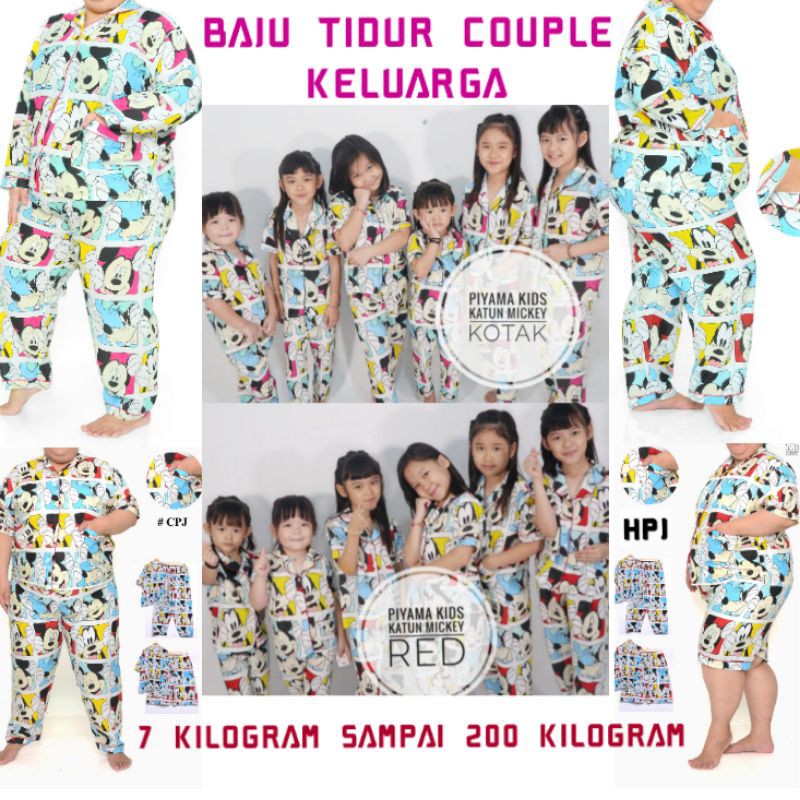 Piyama bisa couple ibu dan anak / baju tidur anak perempuan / laki-laki / motif Tikus kotak fanta