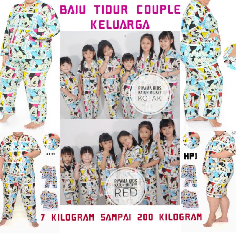 Piyama bisa couple ibu dan anak / baju tidur anak perempuan / laki-laki / motif Tikus kotak fanta