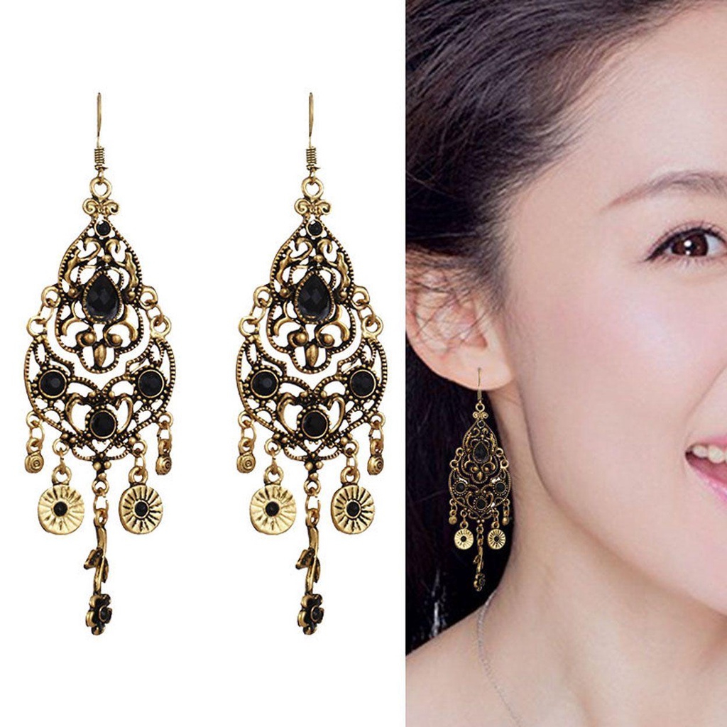Anting Nanas Perhiasan India Etnik Bunga Anting Menjuntai Panjang Vintage Alloy