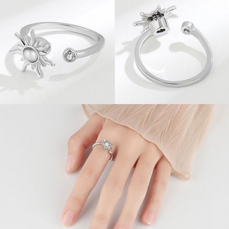 Perhiasan Cincin Jari Adjustable Bentuk Matahari Dan Bintang Bahan Zirkon Anti Stress Untuk Wanita