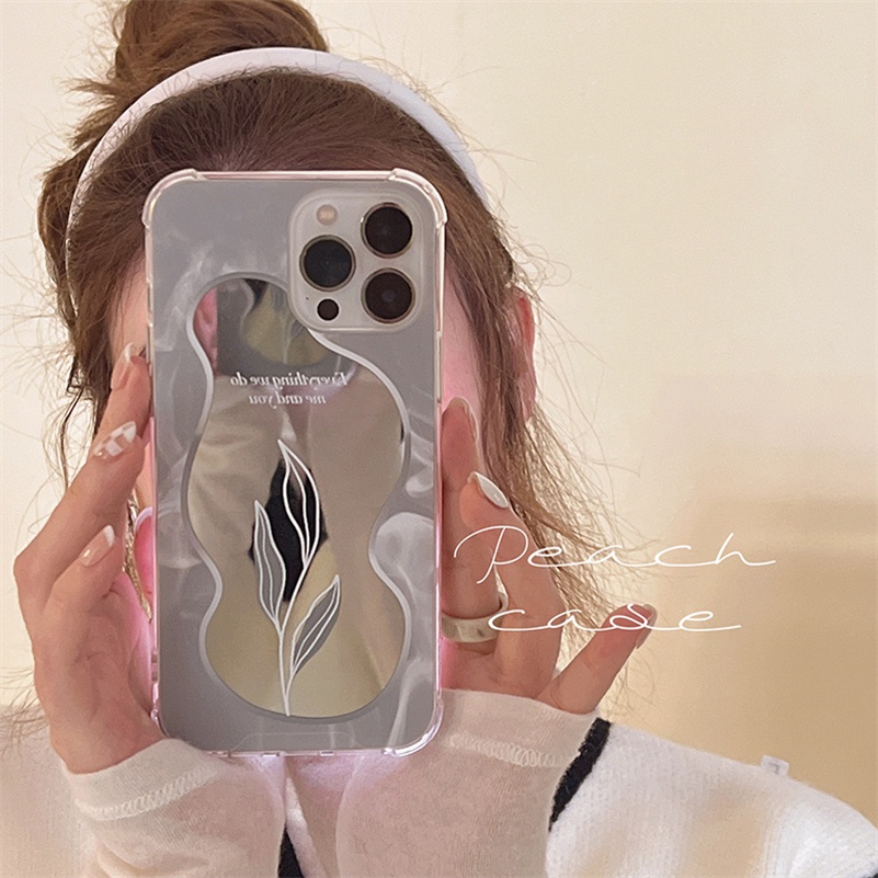 Soft Case Pelindung Bahan Silikon TPU Tahan Banting Art Soft Case Compatible for  iPhone 13 12 11 Pro Max X XR Xs Max SE 2020 iPhone 6s 6 7 8 Plus Leaf Makeup Mirror Silicone Soft TPU Phone Case Shockproof Protection Back Cover