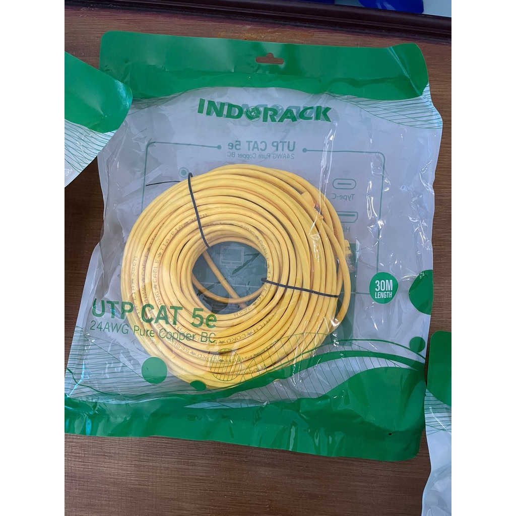 Patch Cord CAT5e, 24AWG, 30 Meter Blue / White / Yellow - INDORACK 30 Meter