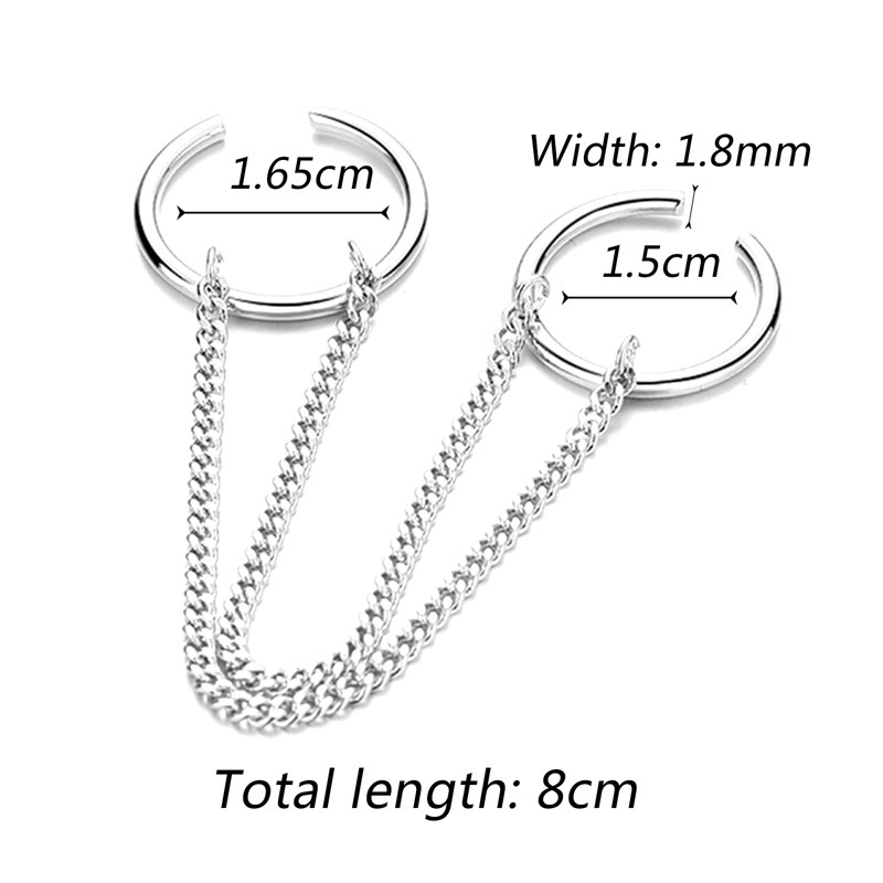 Fancyqube Set Cincin Rantai Ganda Model Terbuka Warna Silver Bahan Metal Gaya Punk Hip-Hop Untuk Wanita