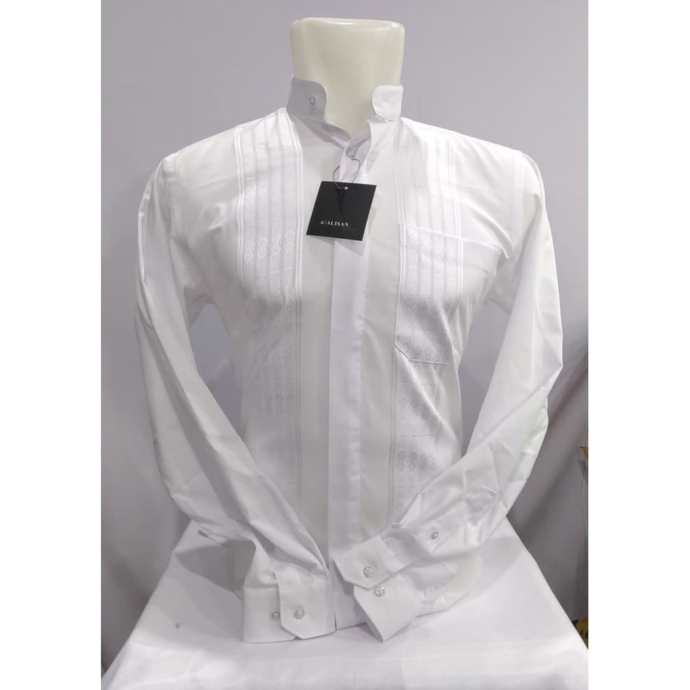 TERLARIIS Alisan Koko Putih Panjang Reguler Kemeja Pria Kerah Shanghai Wajik