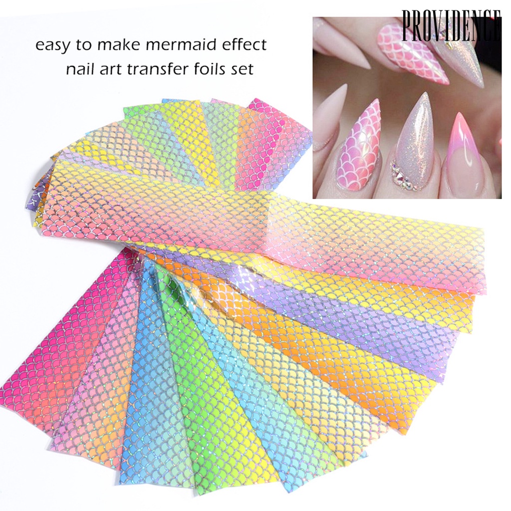 Providence 10Pcs/Set Nail Mermaid Decals Squama Style DIY Colorful Nail Foil Fish Scales Gradient Transfer for Manicure