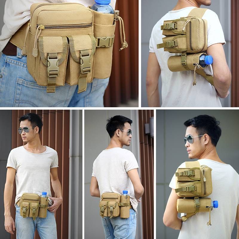 ONLYONE12 Tas Pinggang Pria Dengan Tempat Botol Minum / Tas Pinggang Pria Army / Tas Pinggang Tactical / Crossbody Bag