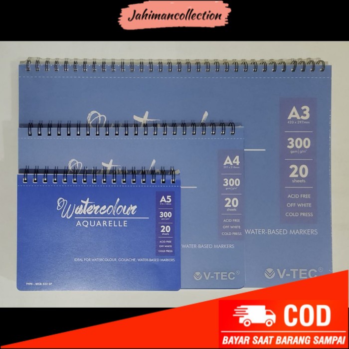 

✨ BISA COD ✨ Vtec water color book spiral a4 20 sheet 300gsm wcb 432 sp/a4