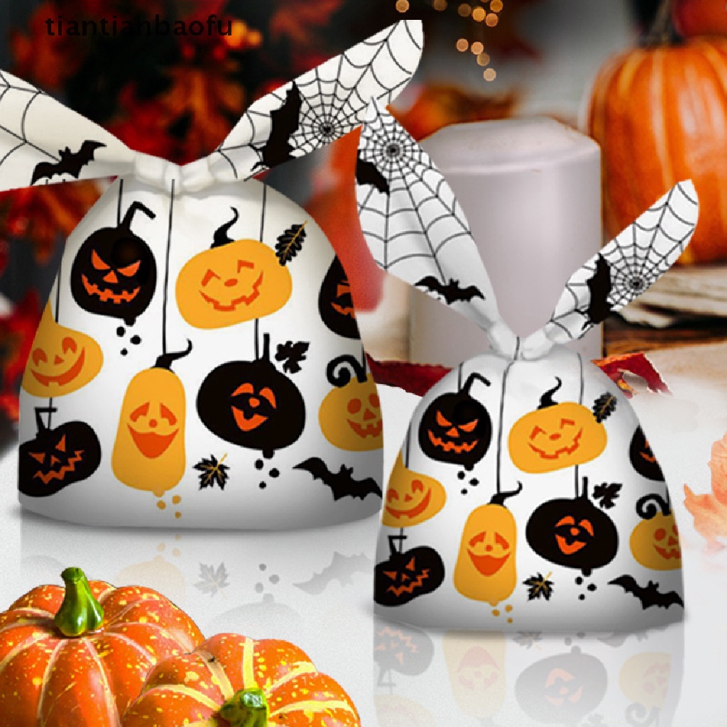 50 Pcs Tas Permen / Snack / Biskuit Motif Labu / Kelelawar Untuk Perlengkapan Pesta Halloween