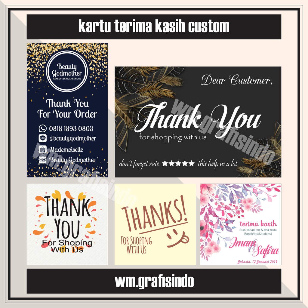 Cetak 100 pcs Kartu Ucapan Terima Kasih Pernikahan Kartu Terima Kasih Belanja Online Shope Custom