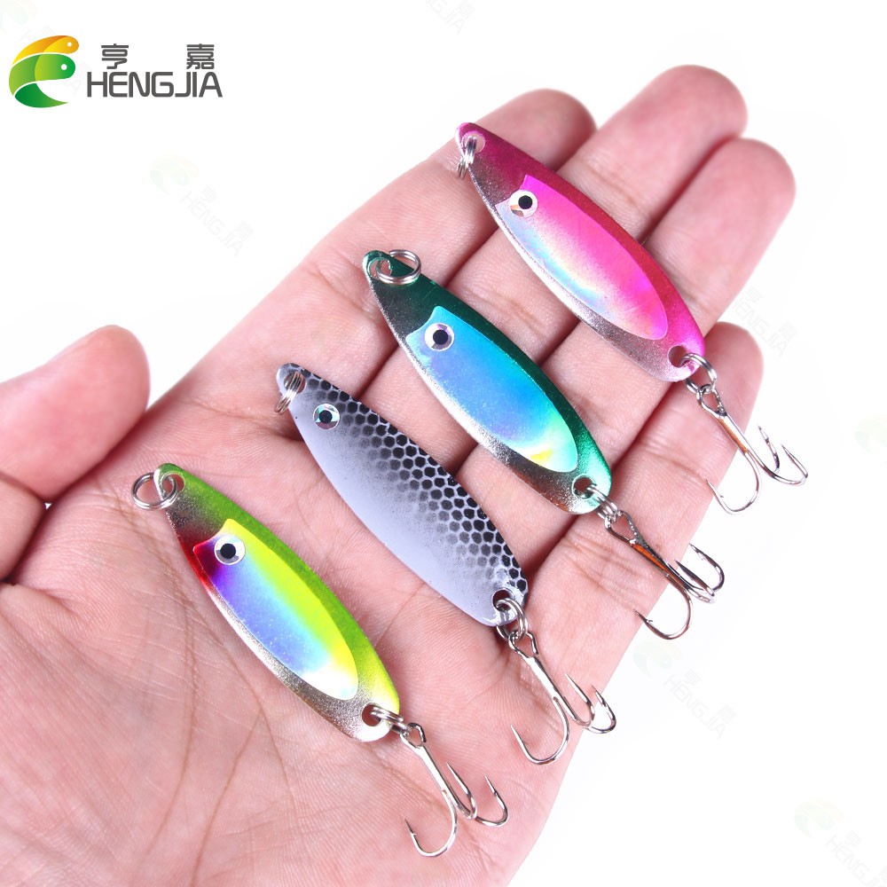 HENGJIA 1PCS 5CM 6.5G Metal Spoon Hard Fishing Lure Artificial Wobblers For Trolling Trout Spoon Bait Bass With Treble Hook