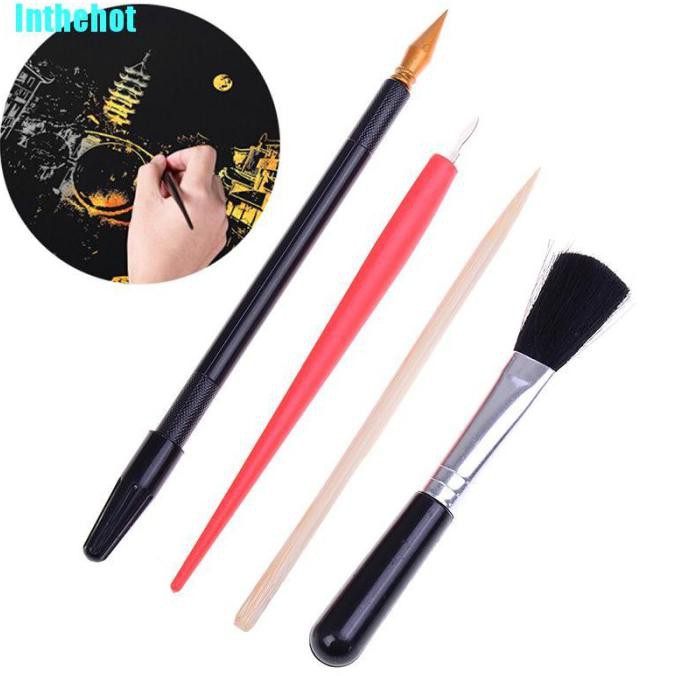 

(PERALATAN MENGGAMBAR) 4PCS PAINTING DRAWING ARTS SET STICK SCRAPER PEN BRUSH ART PAPER DIY PROMO