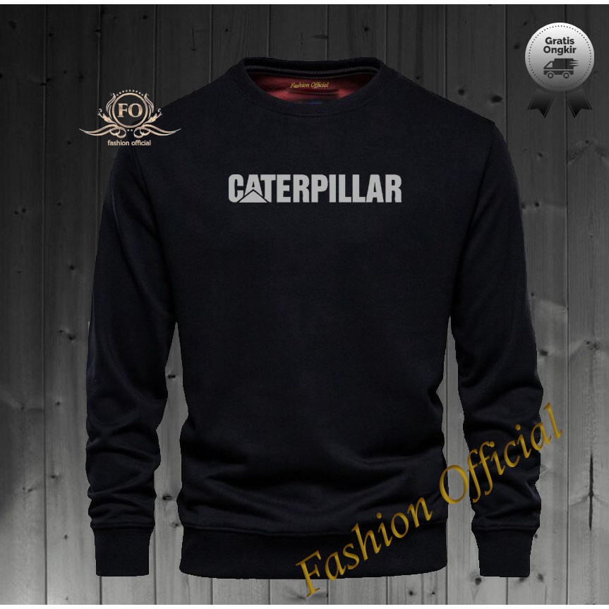 Baju Sweater Distro Caterpilar Text Silver Premium Quality Sweater Pria Wanita Distro Terkeren - Swe