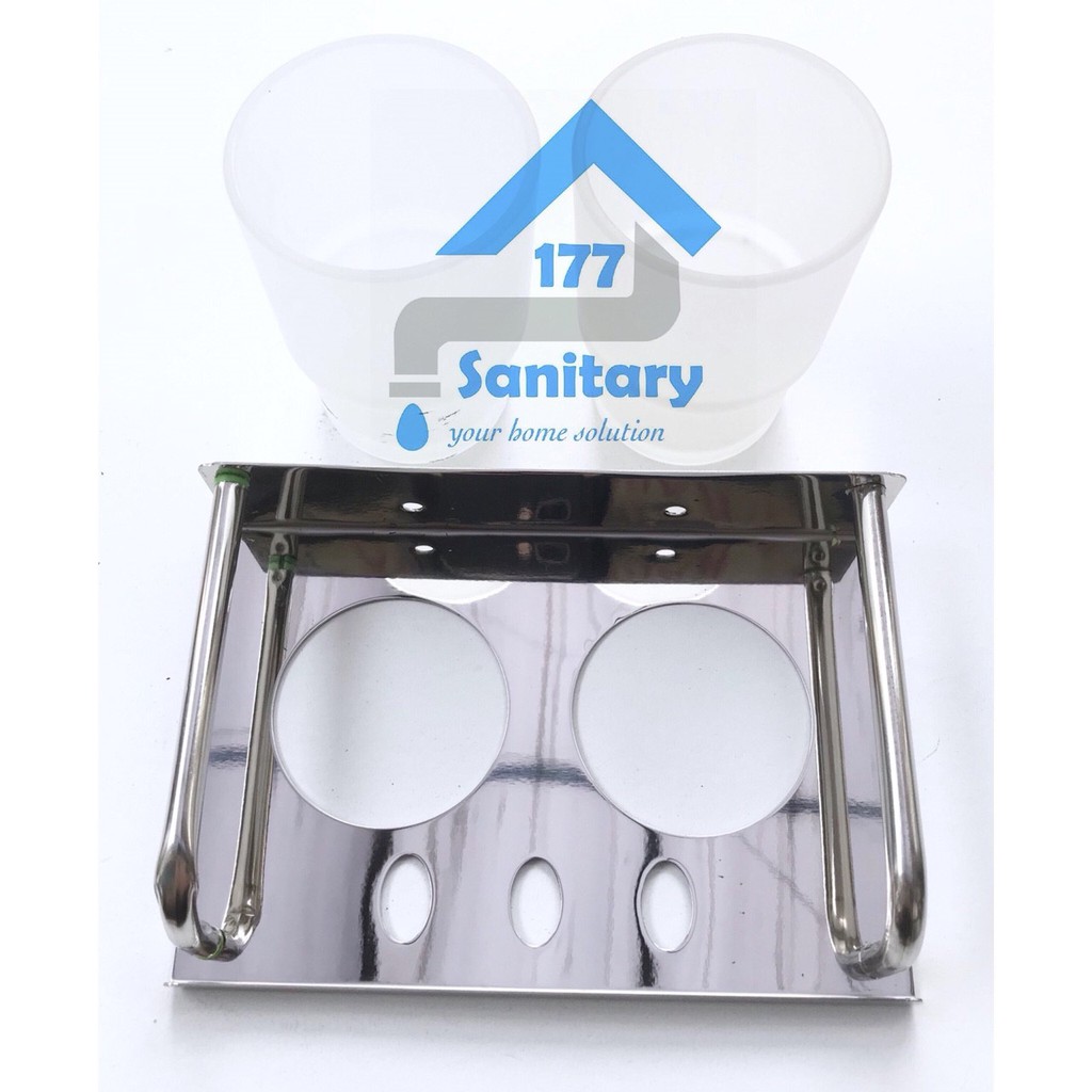 Rak sikat gigi stainless 2 gelas Murah 1234-  tempat sikat gigi odol double glass sanitary177 /G39