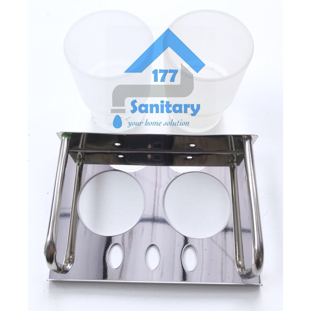 Rak sikat gigi stainless 2 gelas Murah 1234-  tempat sikat gigi odol double glass sanitary177 /G39