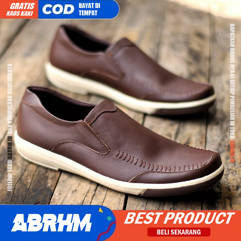 ABRHM x SANPER Sepatu Casual Slip On Kulit Asli Kasual Formal Pria Kerja Kondangan Slop Anti Slip Original