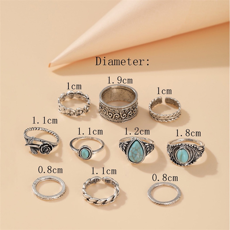 10pcs / Set Cincin Turquoise Bahan Resin Warna Biru Untuk Wanita