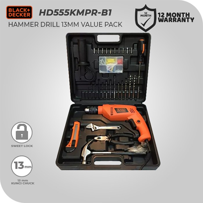 Black & Decker Bor Impact Listrik + 100 Aksesoris 550Watt 13mm HD555KMPR