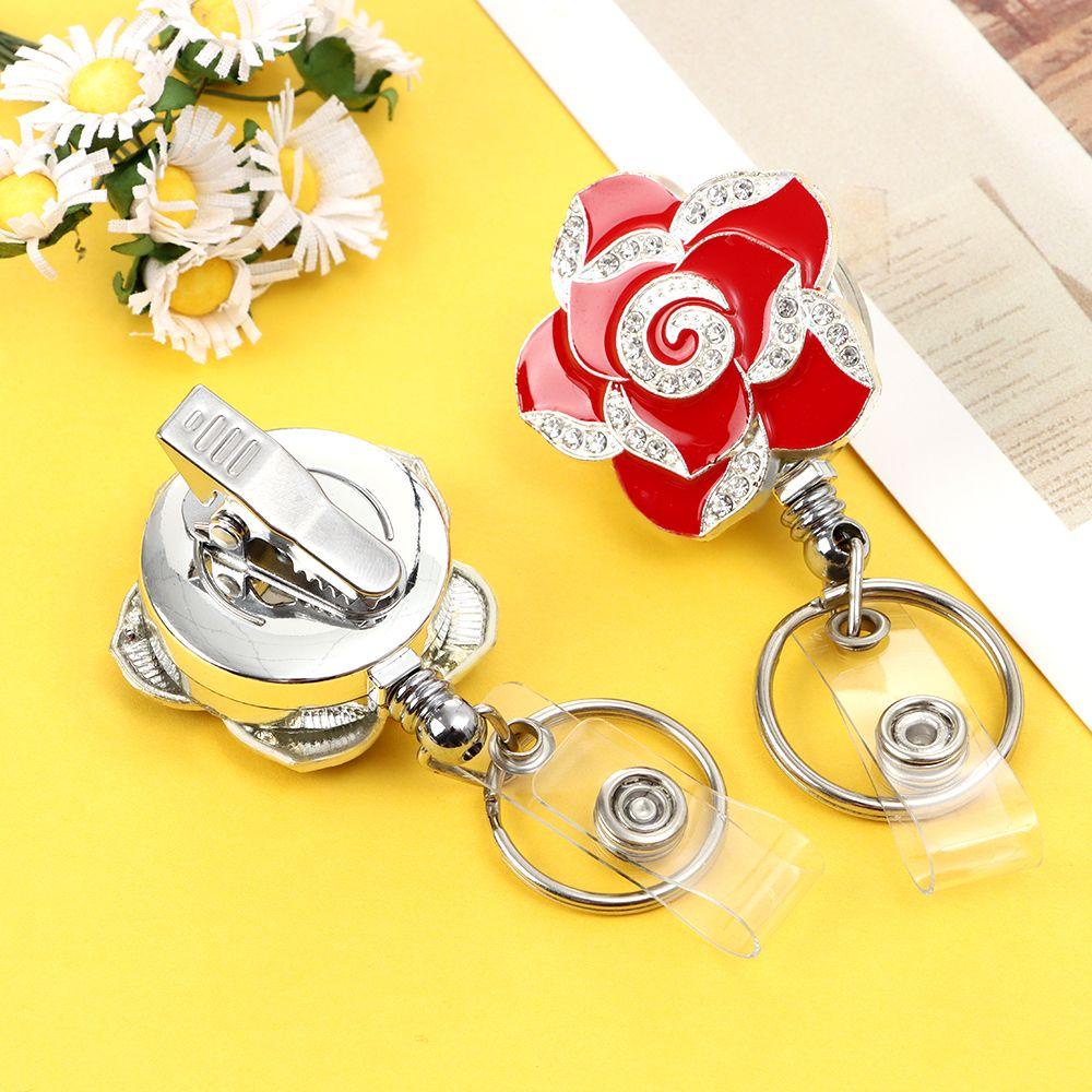 R-flower Camellia Badge Holder Outdoor Gulungan Rotasi 360derajat Dapat Disesuaikan