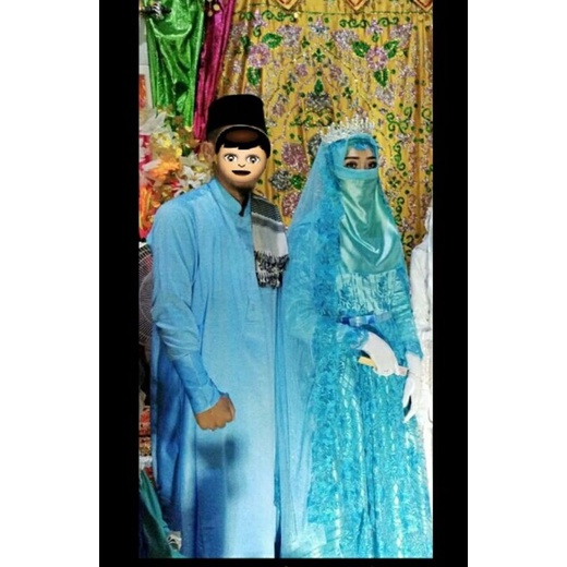 GAUN PENGANTIN SYARI + JUBAH + Cadar+ kerudung ( Ada Sarung tangan) Bisa COD