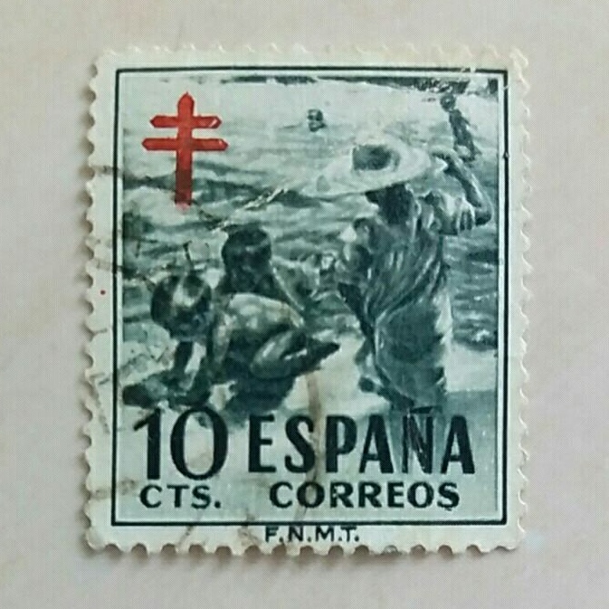 

(AD) Perangko Spanyol Anti-Tuberculosis Fund (1951) - Children. Cross of Lorraine 10CTS Used