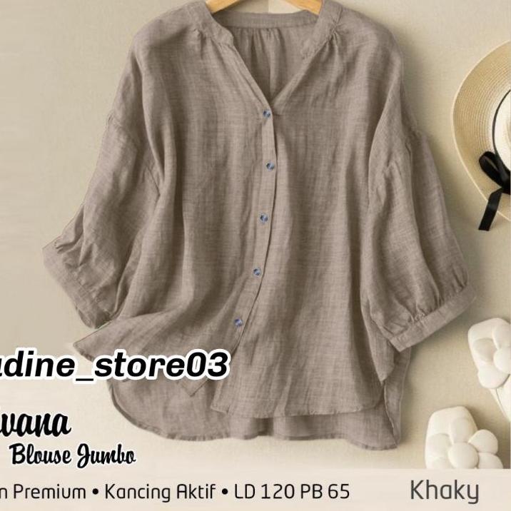 Rivana blouse jumbo/ Kemeja polos wanita bahan katun linen.