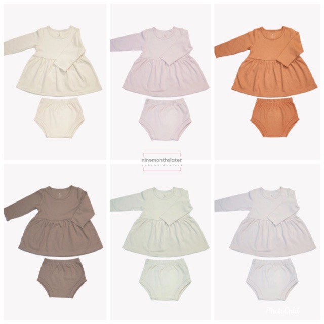 Cotton Cub Dress + Bloomer Set - Terusan Setelan Anak Bayi Cewe Lucu dengan Celana Pendek Dalaman