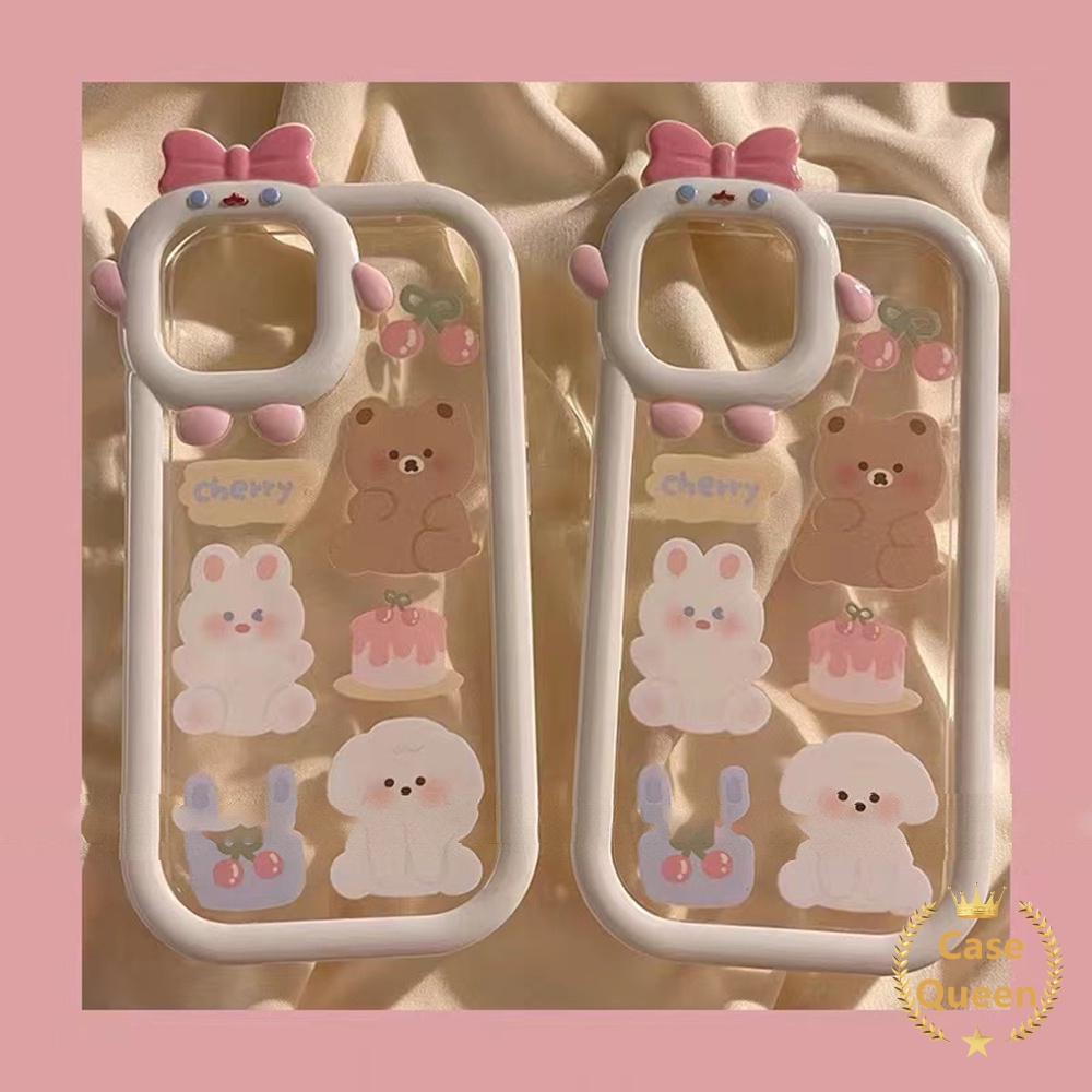 Case Lensa 3D Bow Monster OPPO A17 A7 A7 A16 A3s A52 A53 A31 A5 A9 A92 A15 A12 A57 A16E A55 A95 A96 A16K A5s A76 A16s A17K A54 A94 A74 Reno 5 8 5F Kartun Cherry Bear Puppy Lembut Sarung Cover Sarung