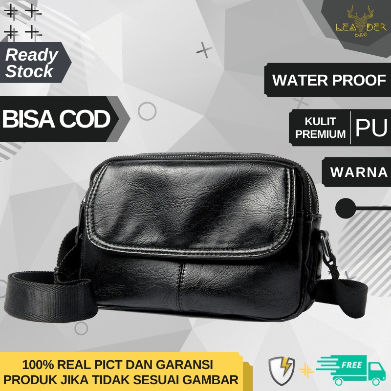 Tas Selempang Kulit Cowok Distro Model Terbaru Warna Hitam Atau Tas Kulit Pria Import Waterproof