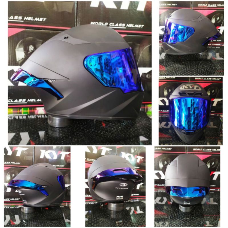 KYT TT COURSE SOLID BLACK DOFT PAKET VISOR IRIDIUM + SPOILER