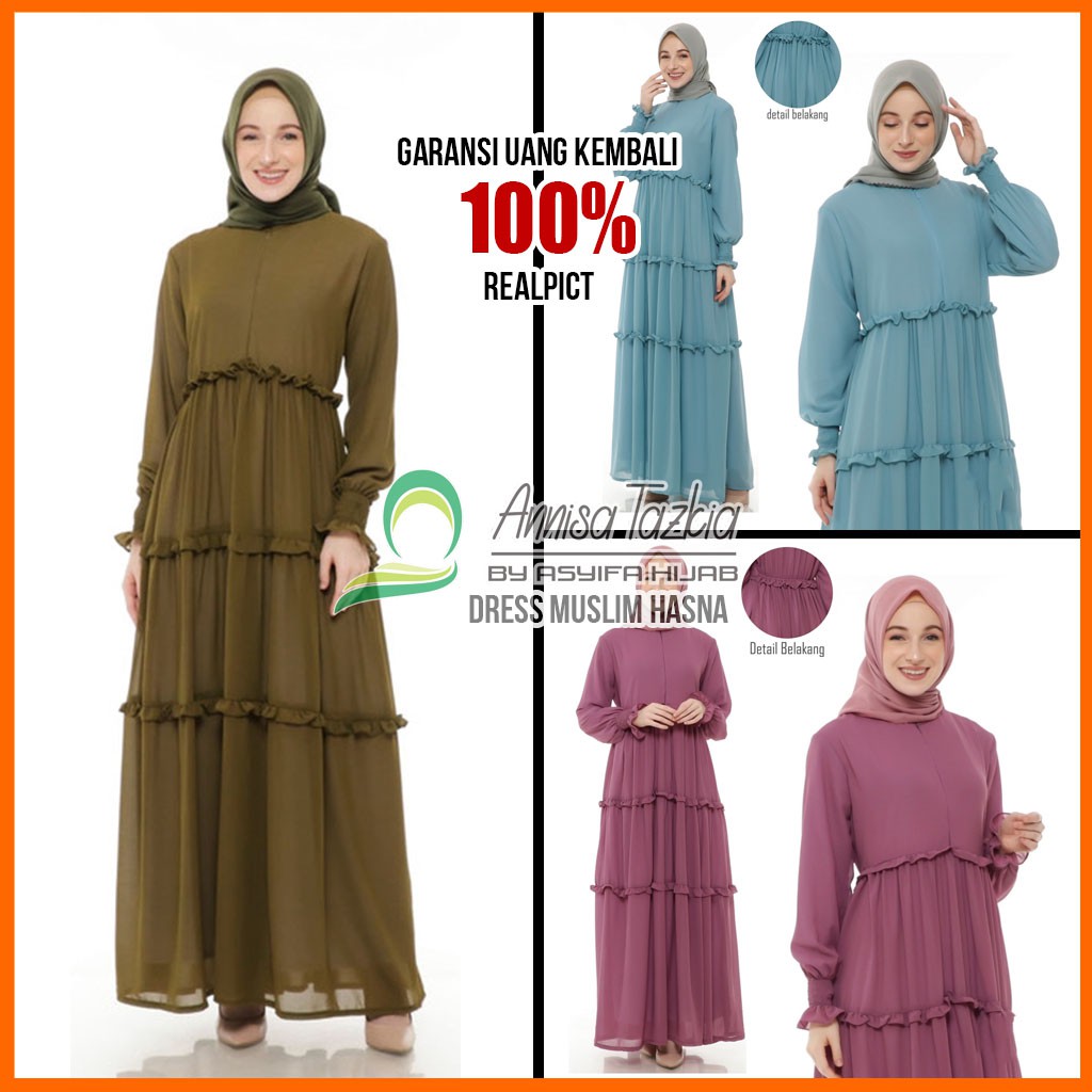 Dress Gamis Wanita Murah Syari Fashion Muslim Terbaru 2021 Syar'i | Hasna Dress | Asyifa Hijab