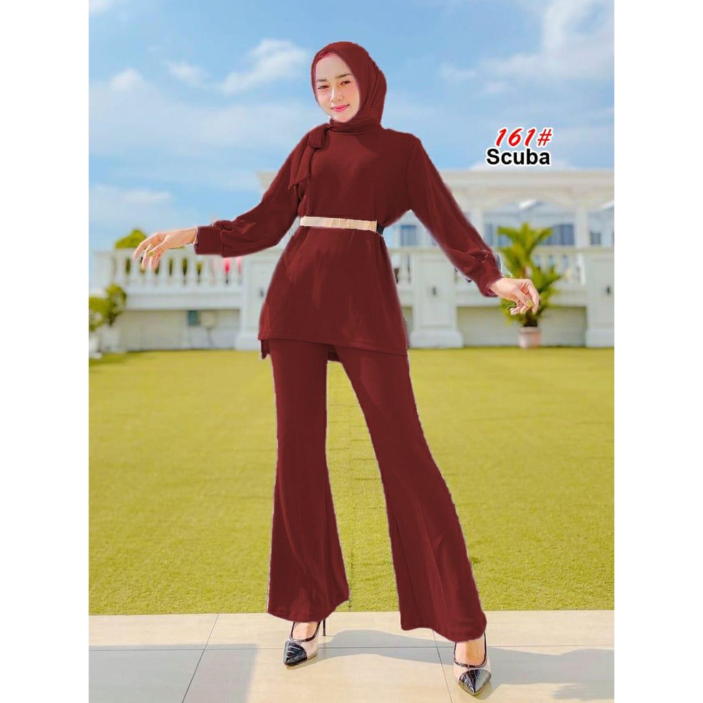 161# SET FASHION SCUBA MODIST / setelan fashion korean style scuba +FREE BELT BESI