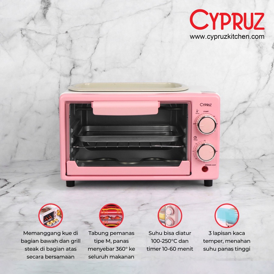 Oven Listrik 12 Liter Cypruz TG0310 2 in 1 Electric Oven 700 Watt