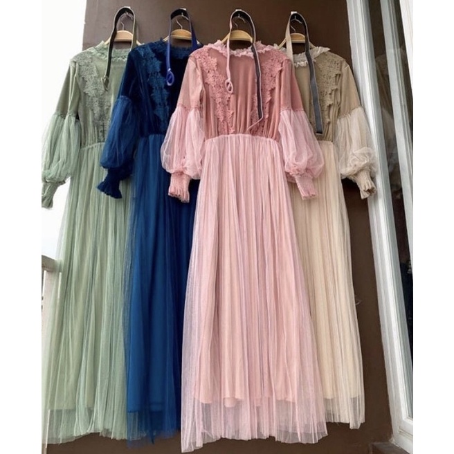 [IMPORT] DRESS VELVET TULLE  PREMIUM BKK -LONG DRESS IMPORT FREE BELT