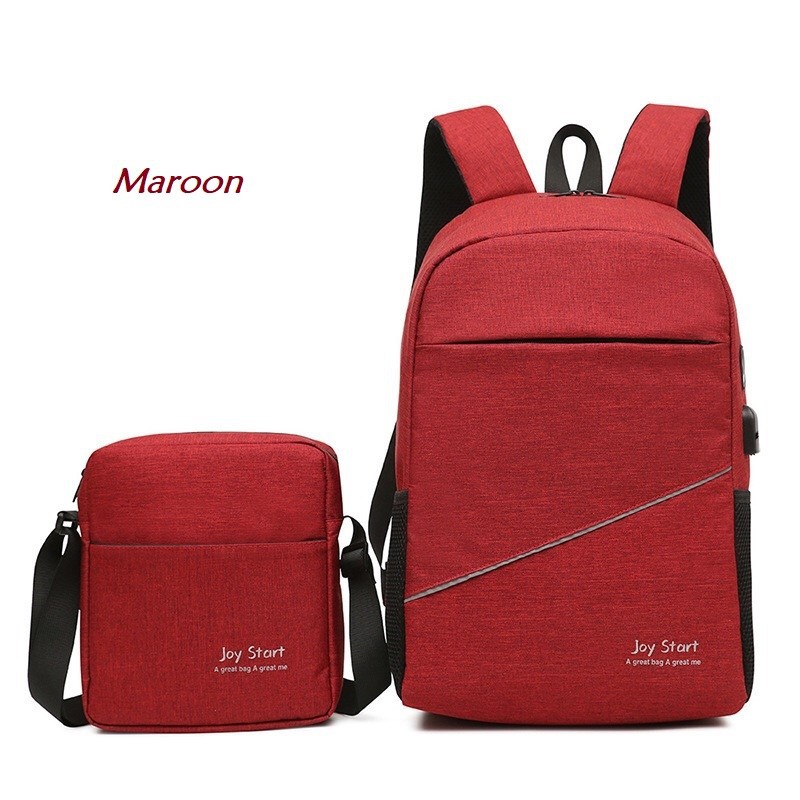 2 in 1 Backpack Laptop USB Port + Tas Selempang Joy Start - BL004