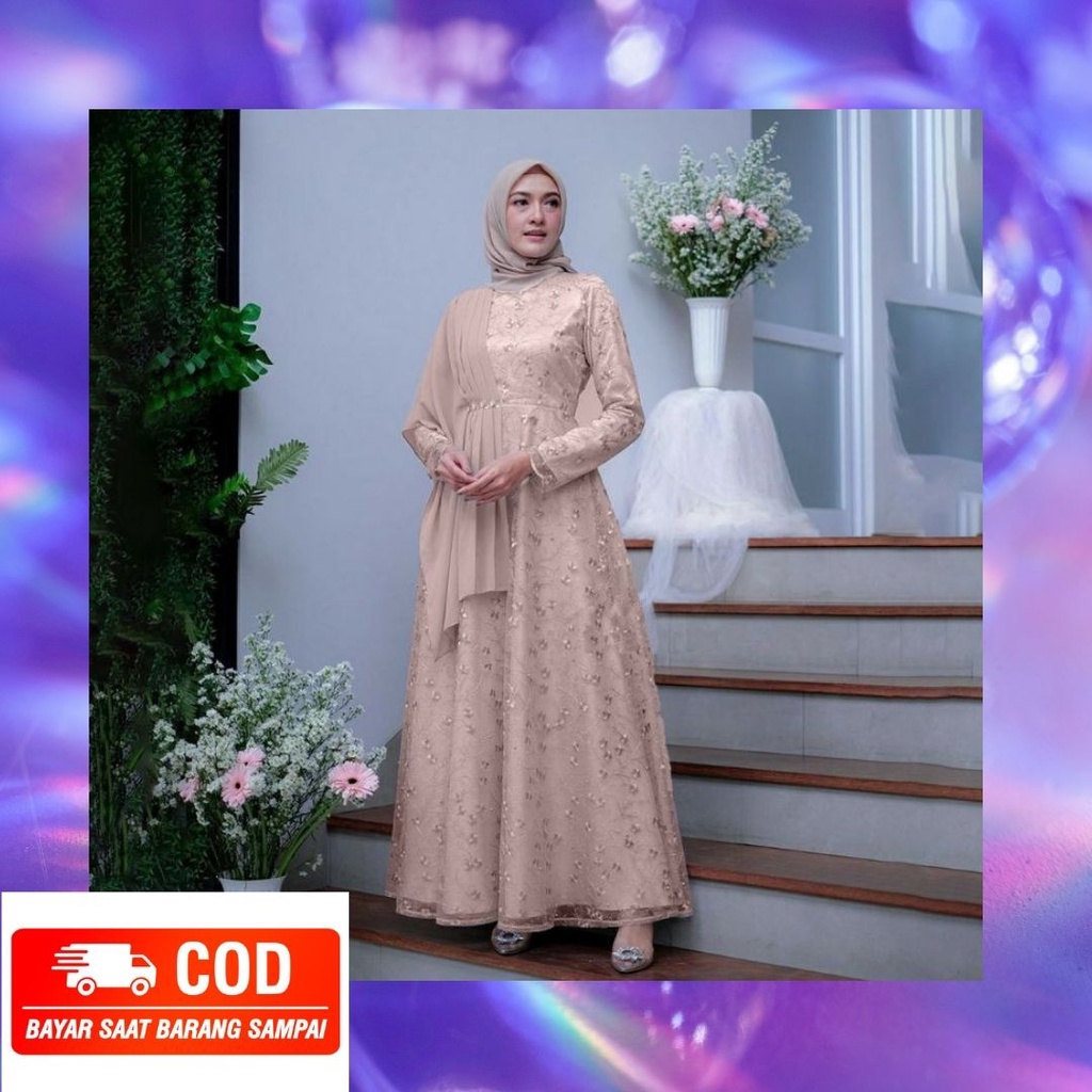 [COD] READY JUMBO gamis brukat terbaru 2021 mewah pesta maxy aleena dress/brukat jumbo/gamis pesta m