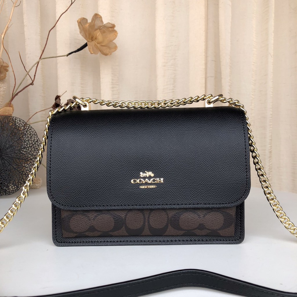 Asli Baru 100% Coach 91019 Wanita Tas Bahu Tas Wanita Messenger Tas Impor Rantai Tas Bahu Flip Kecil