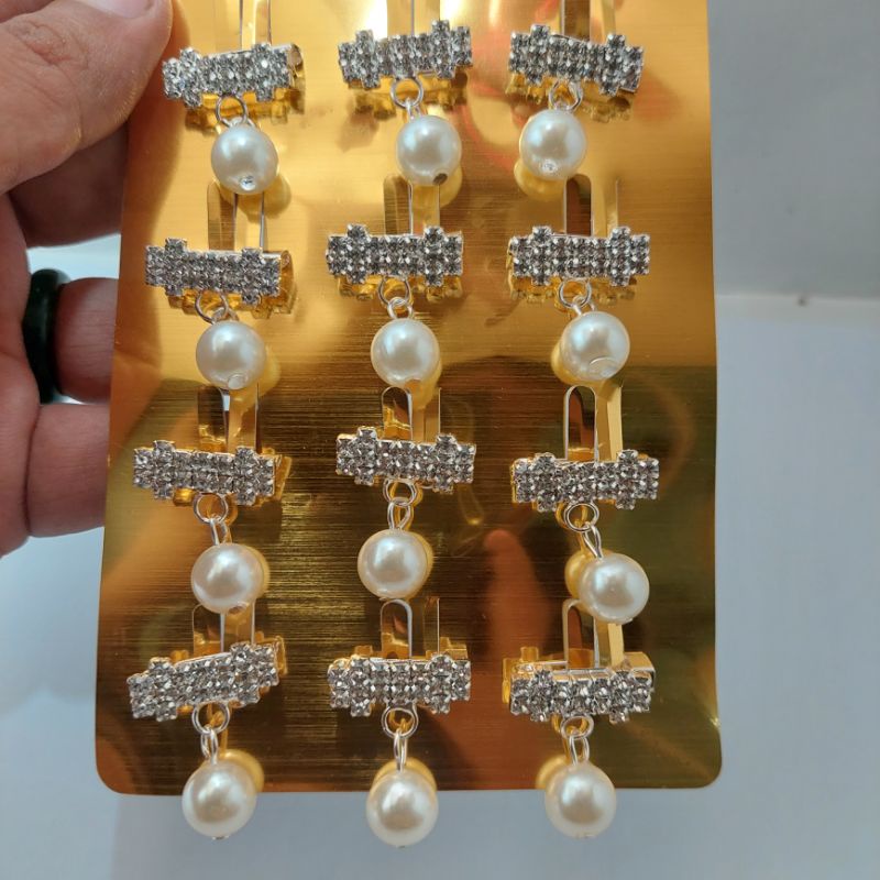 BROS DAGU Kecil Hijab Jilbab Aksesoris Wanita Muslim Cantik Full Mata Bros dagu murah.-Jurai putih D