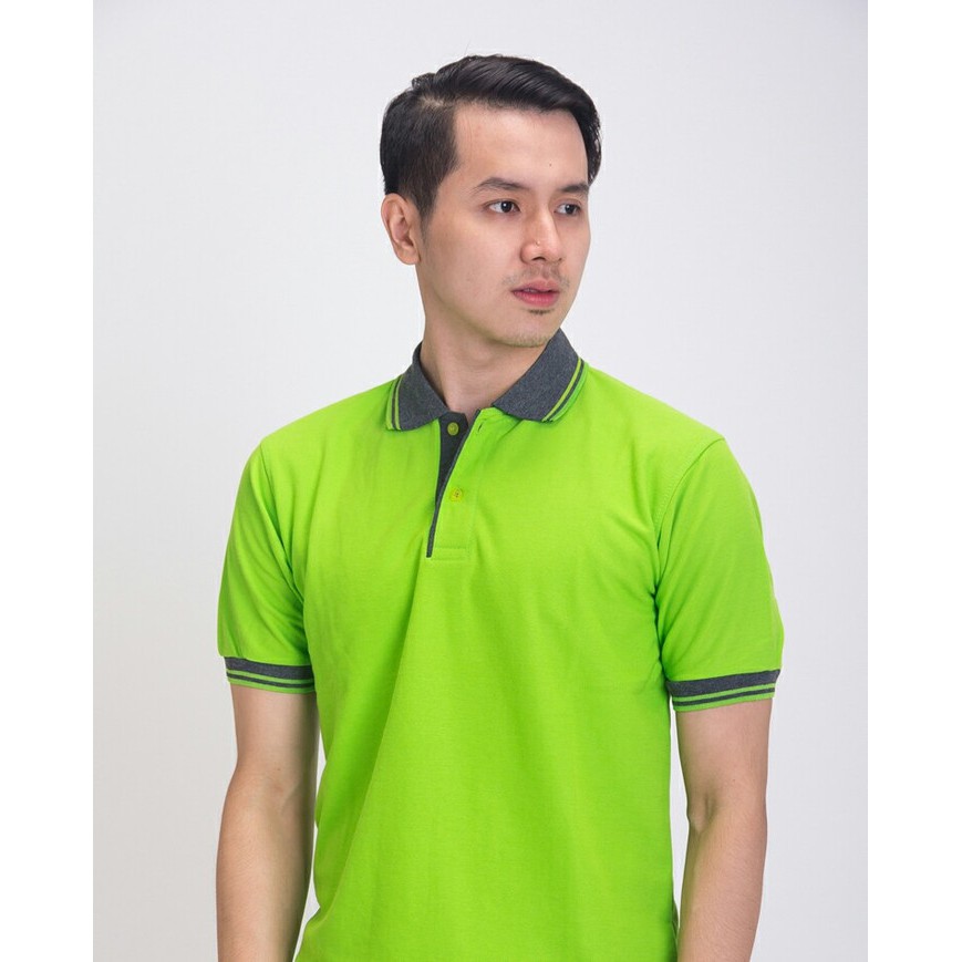 BAJU KAOS KERAH POLO SHIRT PRIA HIJAU STABILO